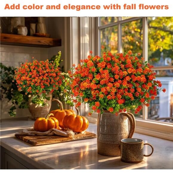Artificial Fall Flowers Outdoor Fake Mums - 12 Bundles Fake Plants UV Resistant - Picture 3 of 7